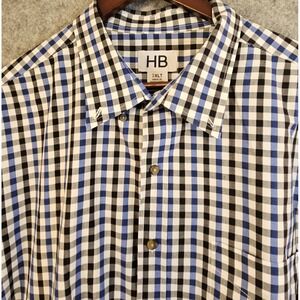 HB Harbor Bay Shirt Men's 2XL TALL Blue Black‎ Check Short Sleeve Casual Preppy